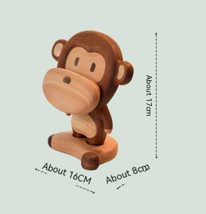 Solid Wood Monkey Phone Holder — Cute Cell Phone Stand & Table Ornament