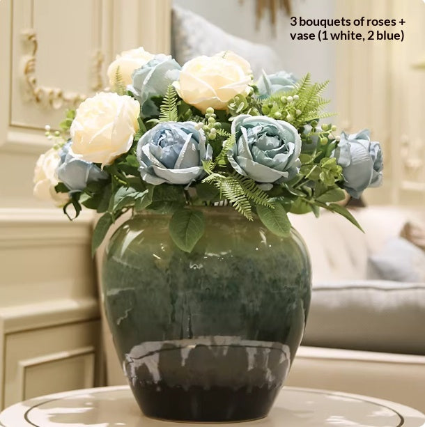 Holly Vase Ornament with Artificial Flowers — Ready-to-Display Floral Decor