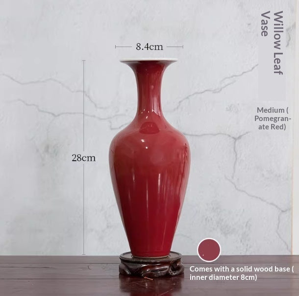 Ceramic Red Flower Vase — Clean-Lined Design for Ikebana & Arrangements