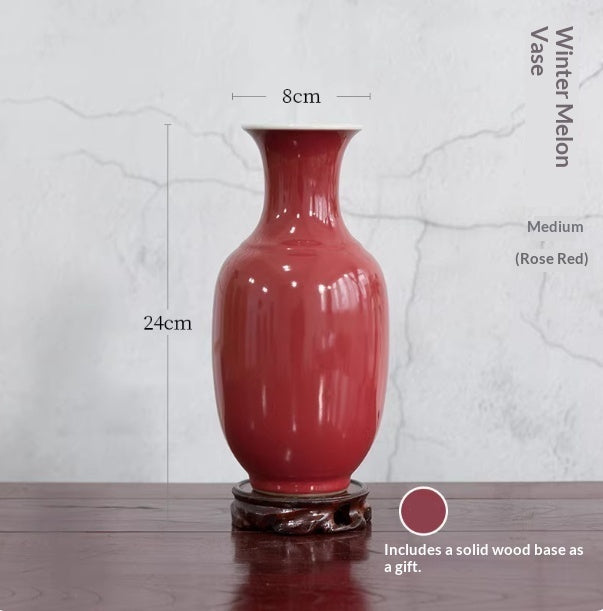 Ceramic Red Flower Vase — Clean-Lined Design for Ikebana & Arrangements