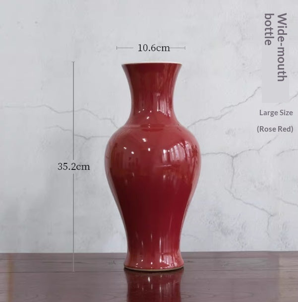 Ceramic Red Flower Vase — Clean-Lined Design for Ikebana & Arrangements