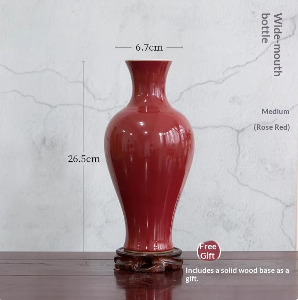 Ceramic Red Flower Vase — Clean-Lined Design for Ikebana & Arrangements