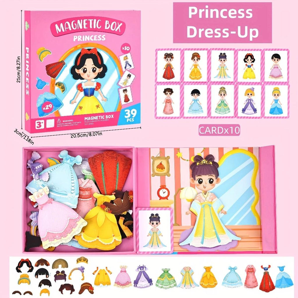 Magnetic Princess Dress-Up Puzzle — Portable Case, 10 Cards & 29 Pieces