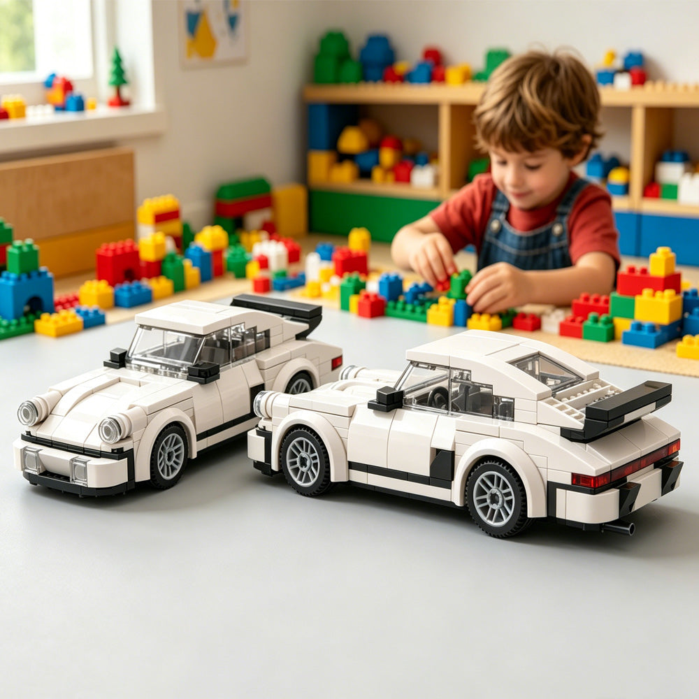 196-Piece White Sports Car Building Block Model Kit