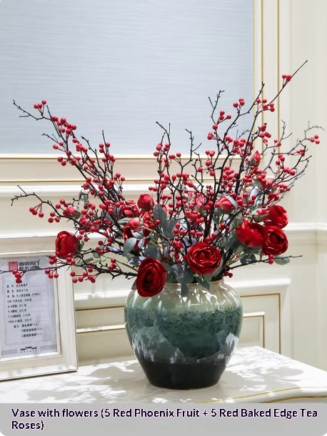Holly Vase Ornament with Artificial Flowers — Ready-to-Display Floral Decor