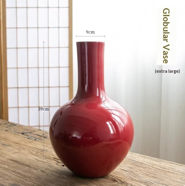 Ceramic Red Flower Vase — Clean-Lined Design for Ikebana & Arrangements