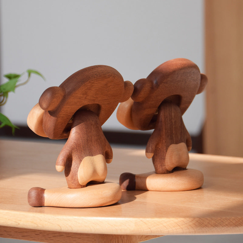 Solid Wood Monkey Phone Holder — Cute Cell Phone Stand & Table Ornament