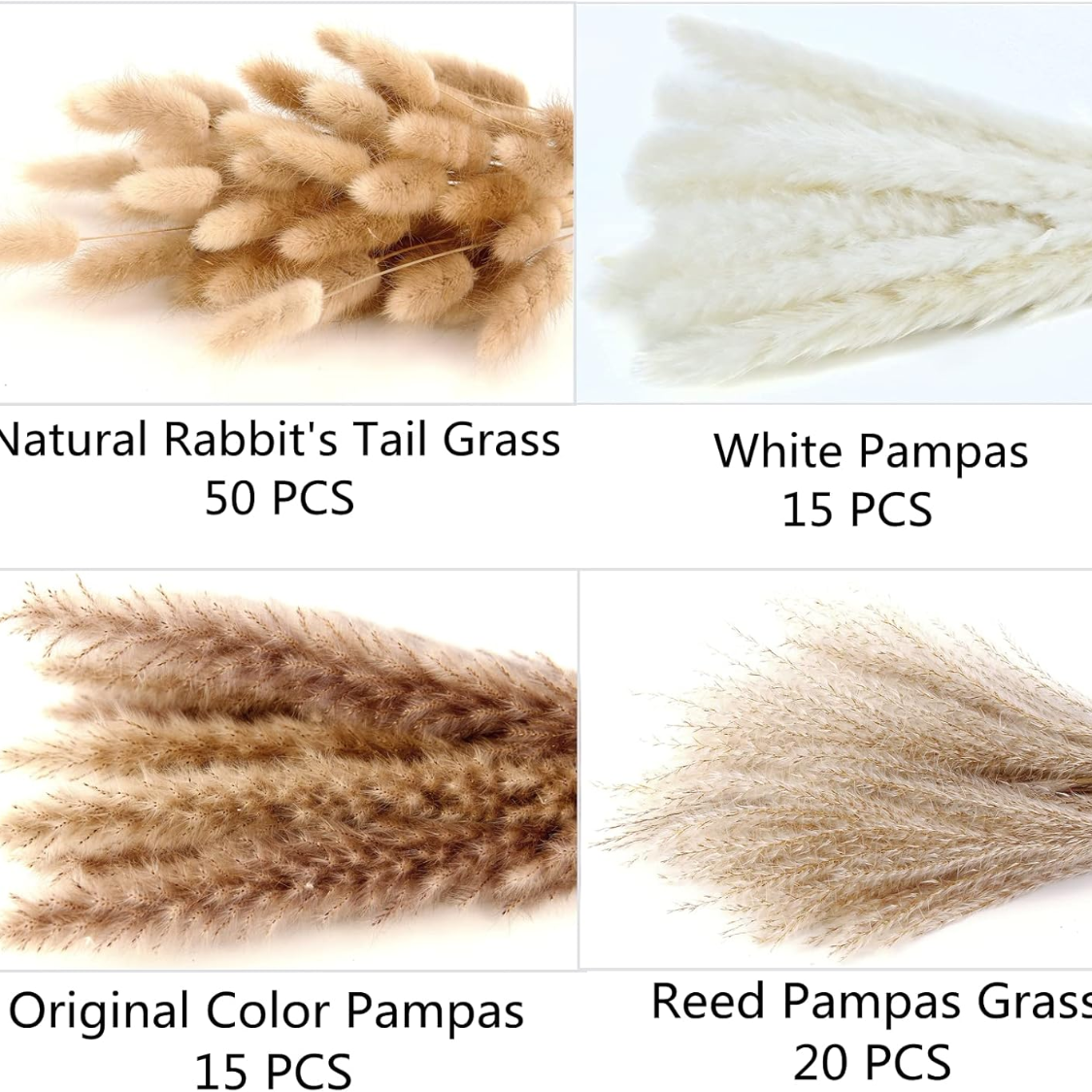 Dried Pampas Grass Bouquet — 100 Stems with Bunny Tails, Boho Home & Wedding Decor
