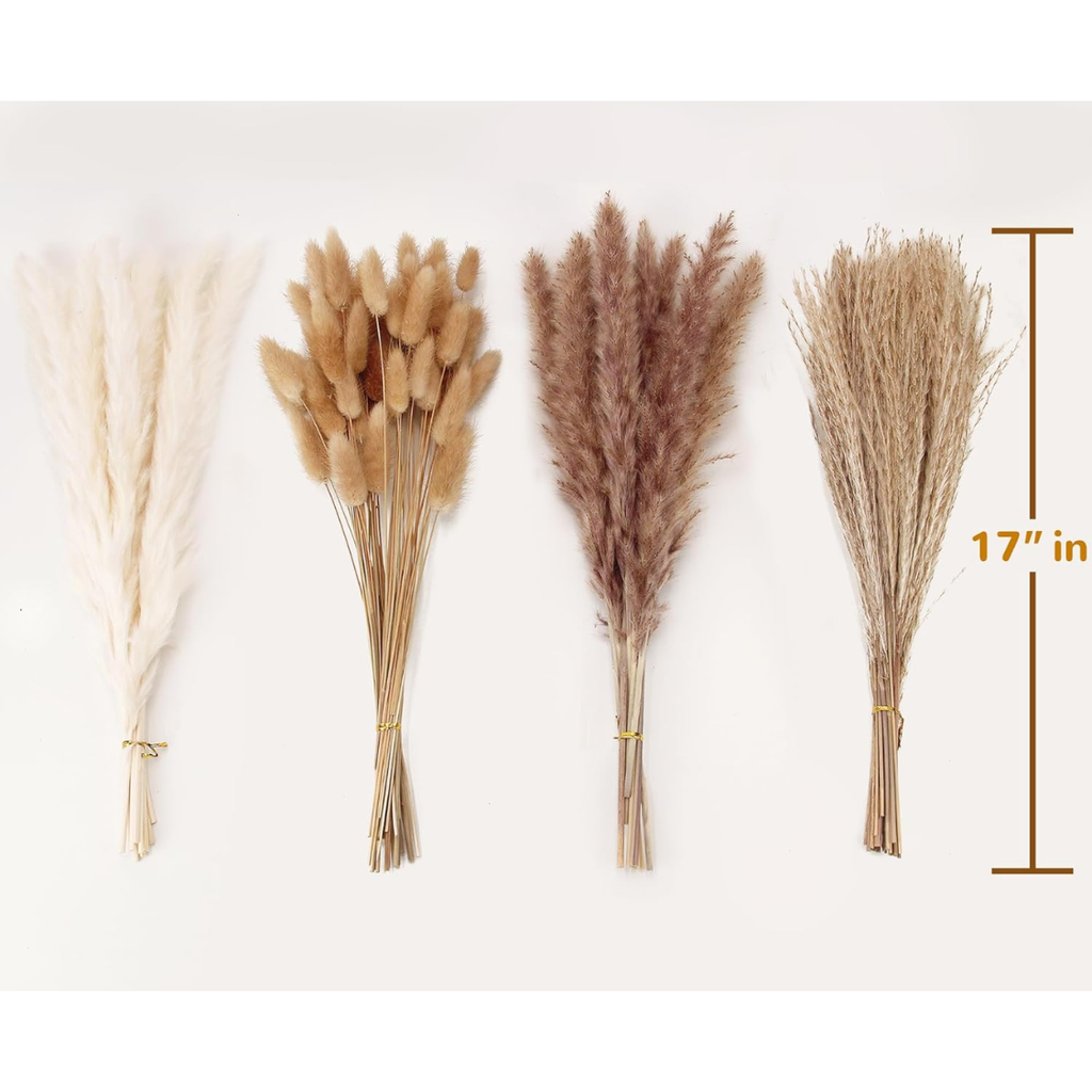 Dried Pampas Grass Bouquet — 100 Stems with Bunny Tails, Boho Home & Wedding Decor