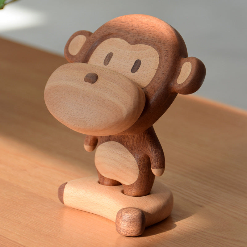 Solid Wood Monkey Phone Holder — Cute Cell Phone Stand & Table Ornament