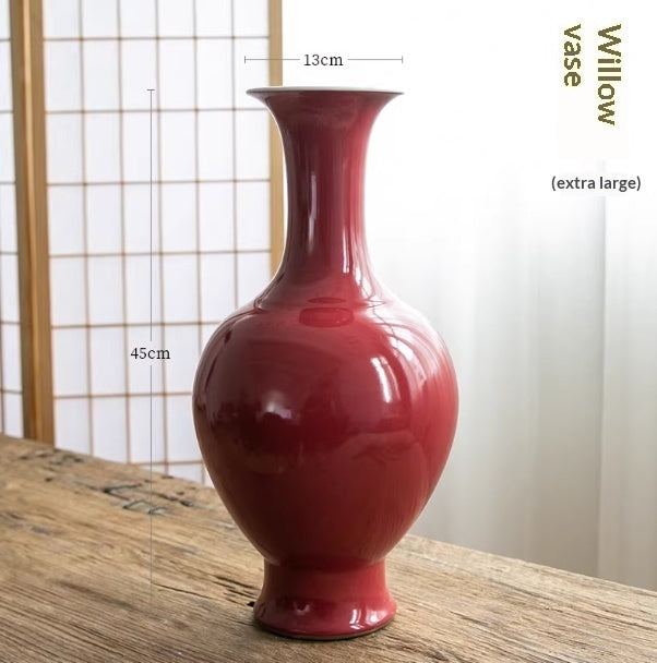 Ceramic Red Flower Vase — Clean-Lined Design for Ikebana & Arrangements
