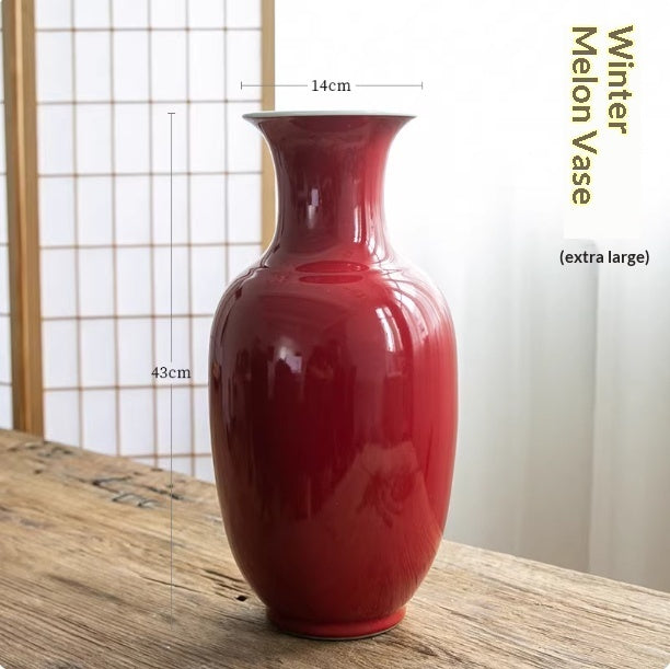 Ceramic Red Flower Vase — Clean-Lined Design for Ikebana & Arrangements